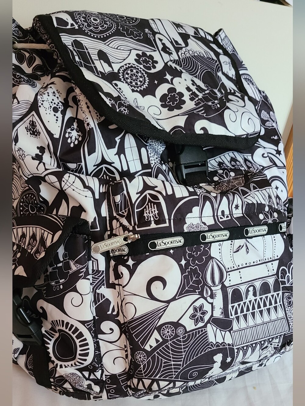 LeSportSac Black & White Graphic Print Nylon Backpack